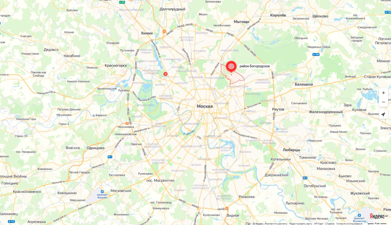 Карта район Богородское/Москва. Карта Яндекс