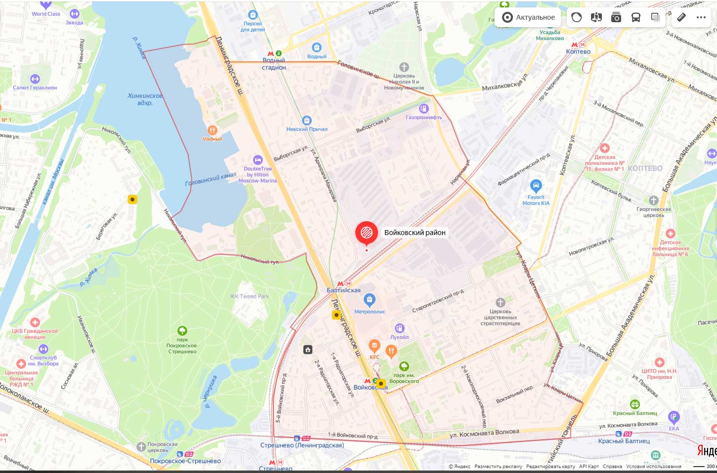 Район Войковский/Москва. Карта Яндекс. Крупно.