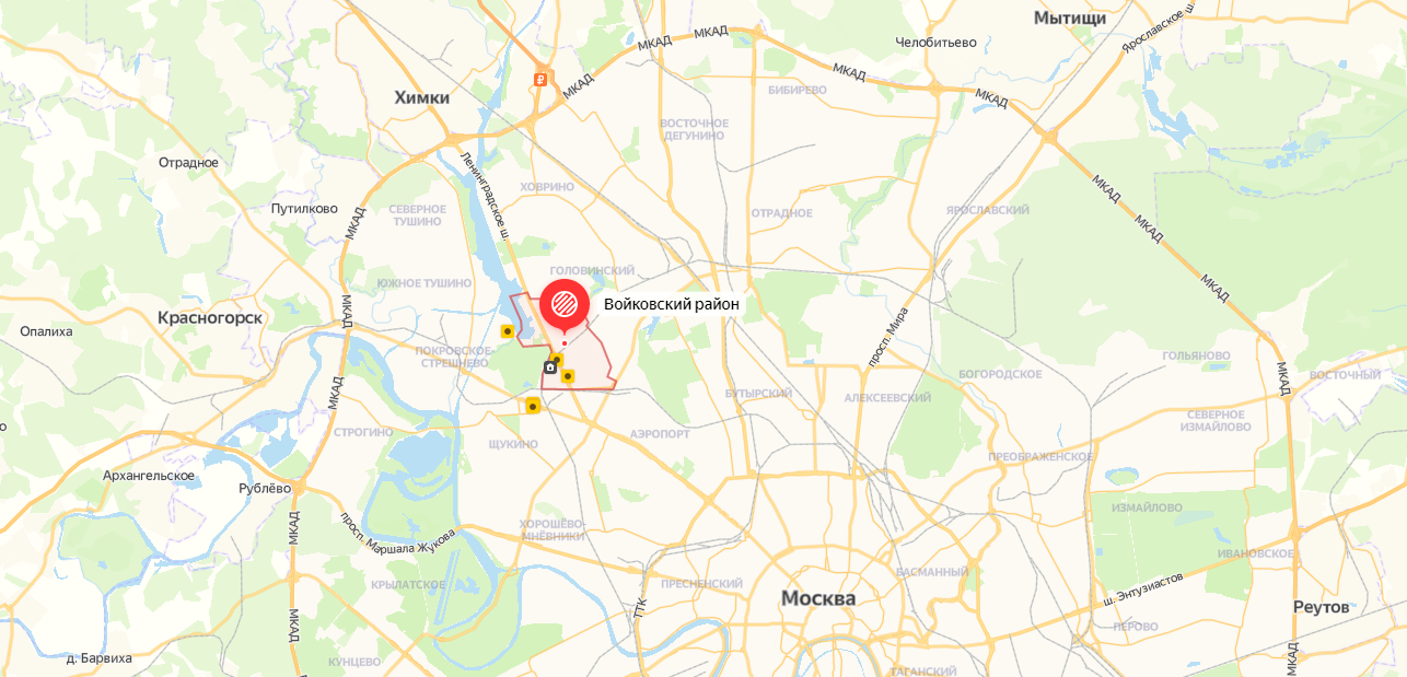 Район Войковский/Москва. Карта Яндекс