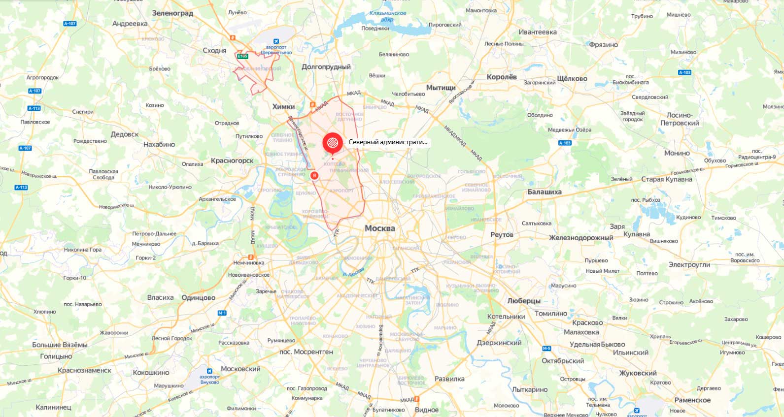 Северный административный округ. Карта Яндекс
