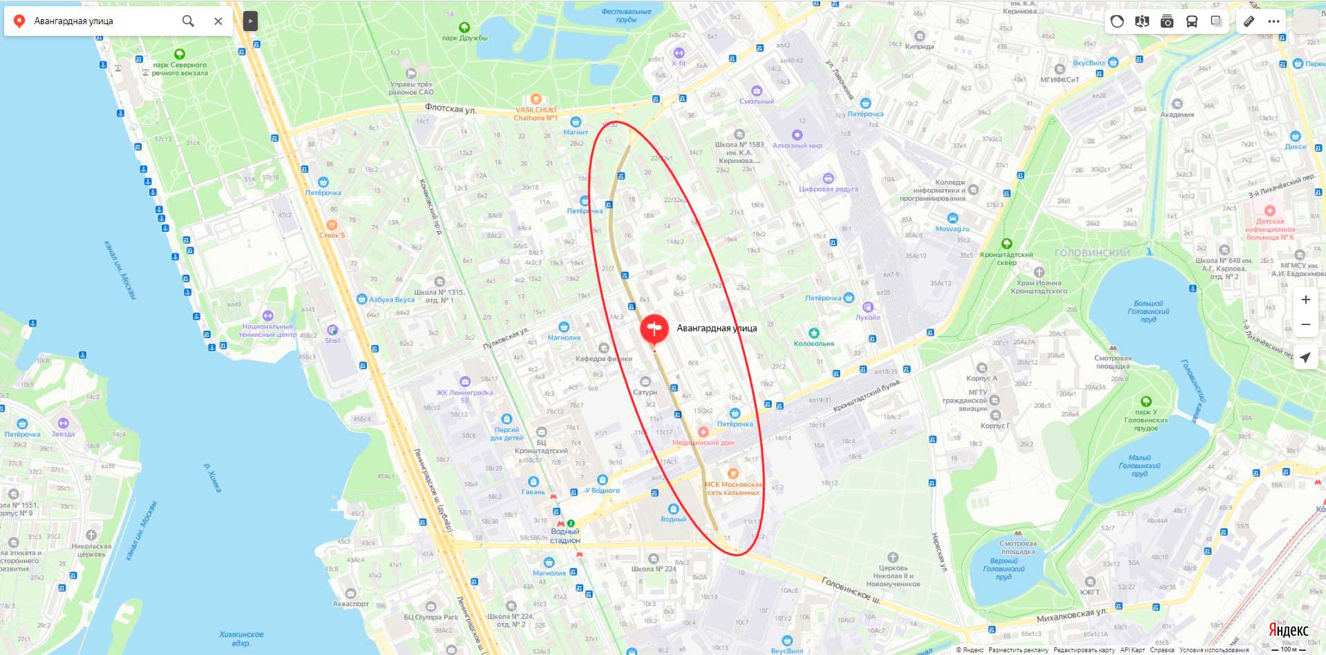 Карта Авангардная улица