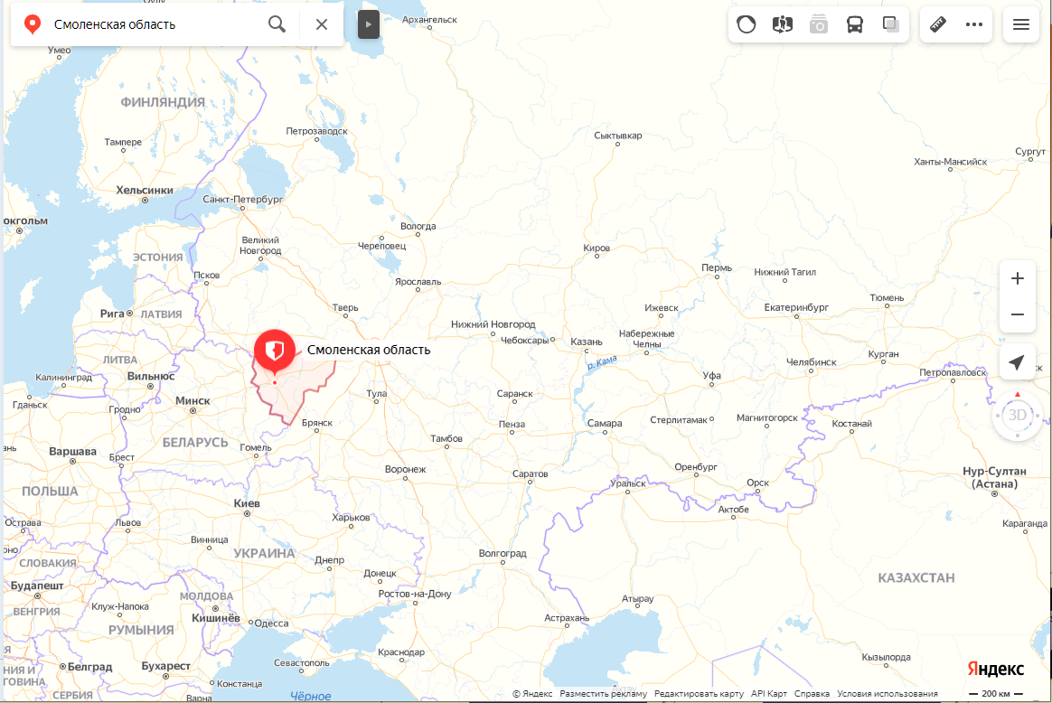 Расположение Смоленской области на карте