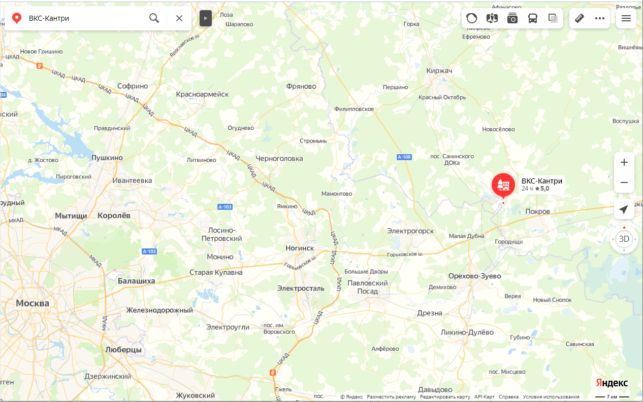 Расположение ВКС-Кантри на карте
