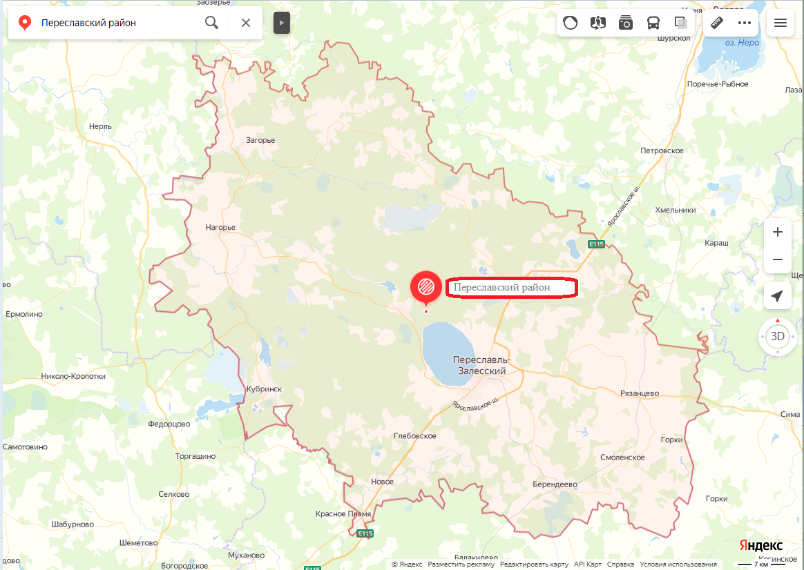 Карта ВПереславского района Ярославсой области.
