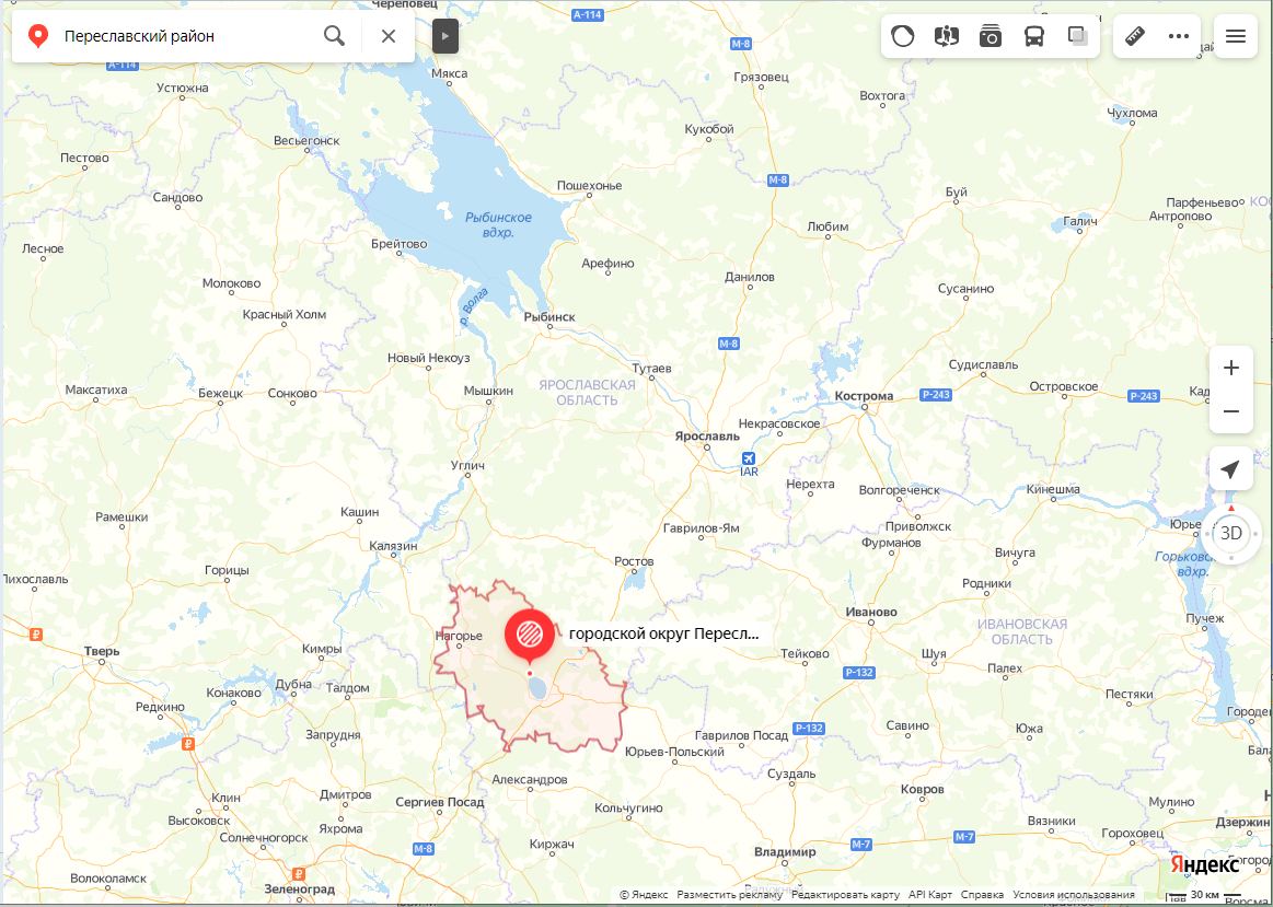 Карта - расположение Переславского района Ярославской области.