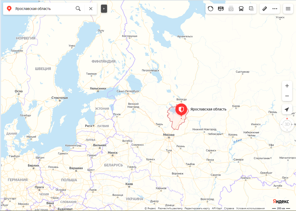 Расположение Ярославской области на карте